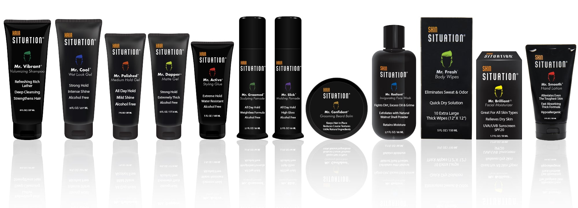 Hair Situation men's grooming brand logo and brand identity for confident modern professional men