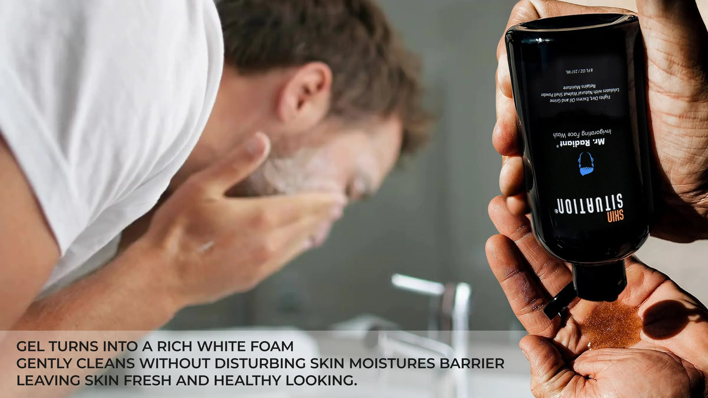 Man washing face with foaming gel