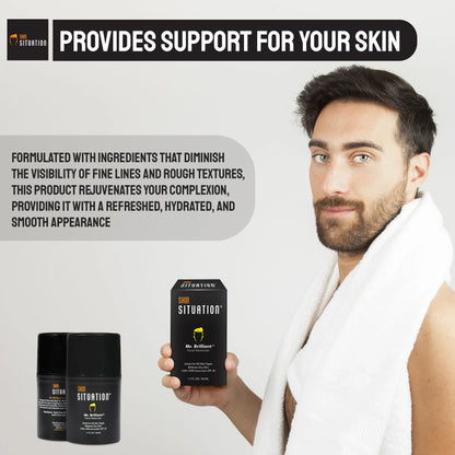 Man with towel holding Skin Situation 