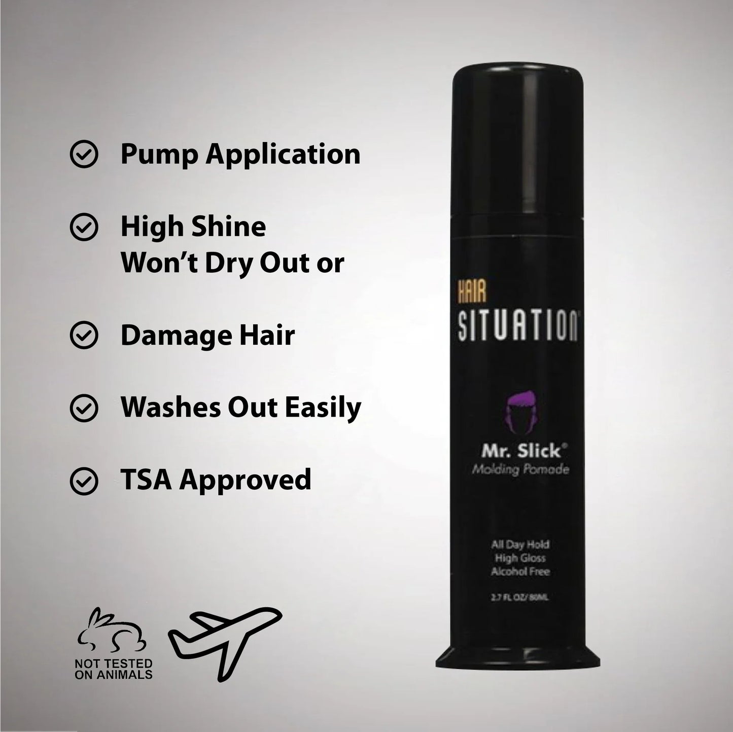 Men’s Mr. Slick molding pomade bottle with product benefits