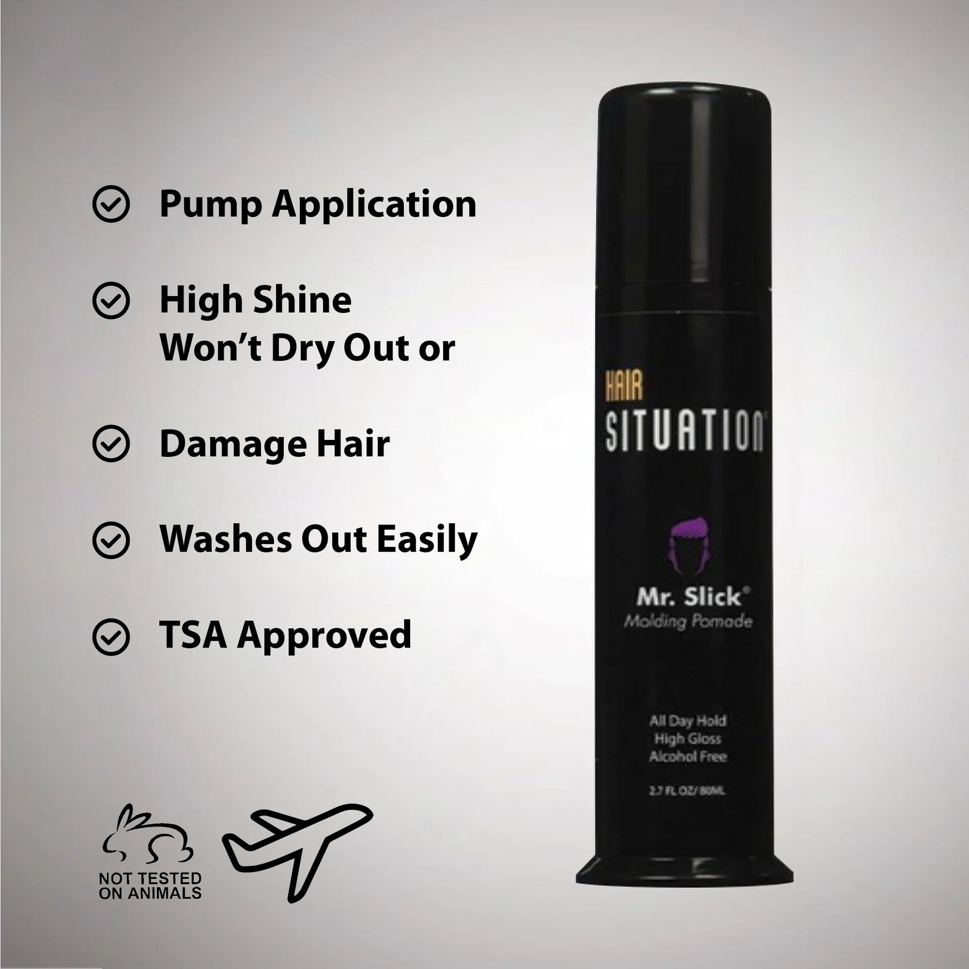Men’s Mr. Slick molding pomade bottle with product benefits