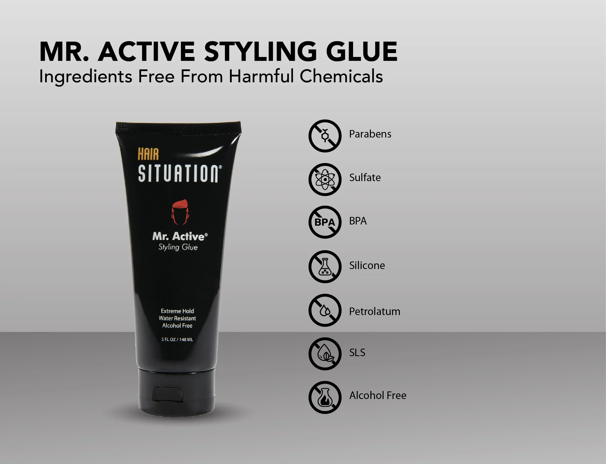 Mr. Active styling glue tube for men Hair Situation extreme hold water-resistant all hair types cruelty-free