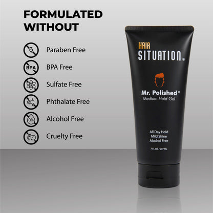 Mr. Polished Medium Hold Gel tube for men, vegan, sulfate-free, cruelty-free, alcohol-free hair styling product