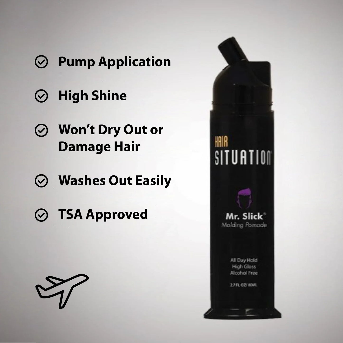 Mr. Slick molding pomade pump bottle with features
