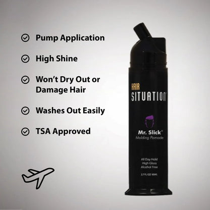 Mr. Slick molding pomade pump bottle with features