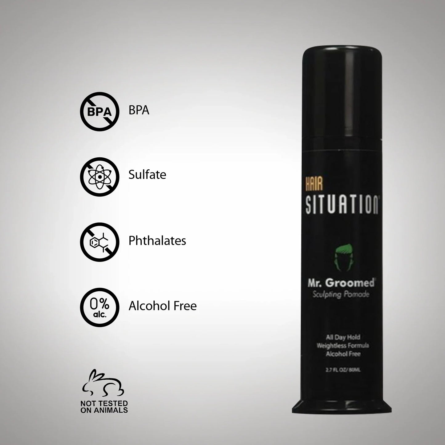 Black Mr. Groomed Sculpting Pomade tube with claims