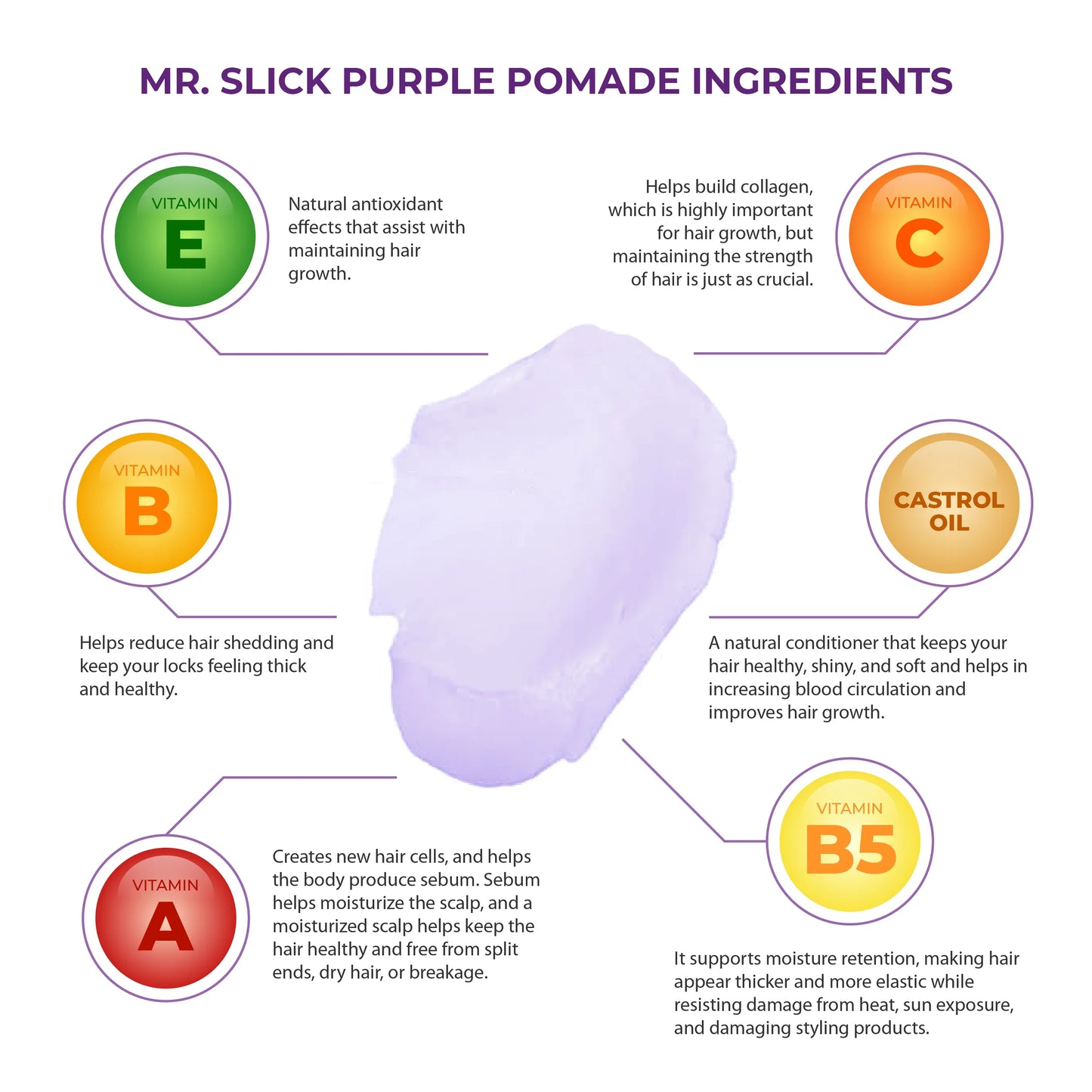 Purple hair pomade with vitamin-rich ingredients and benefits