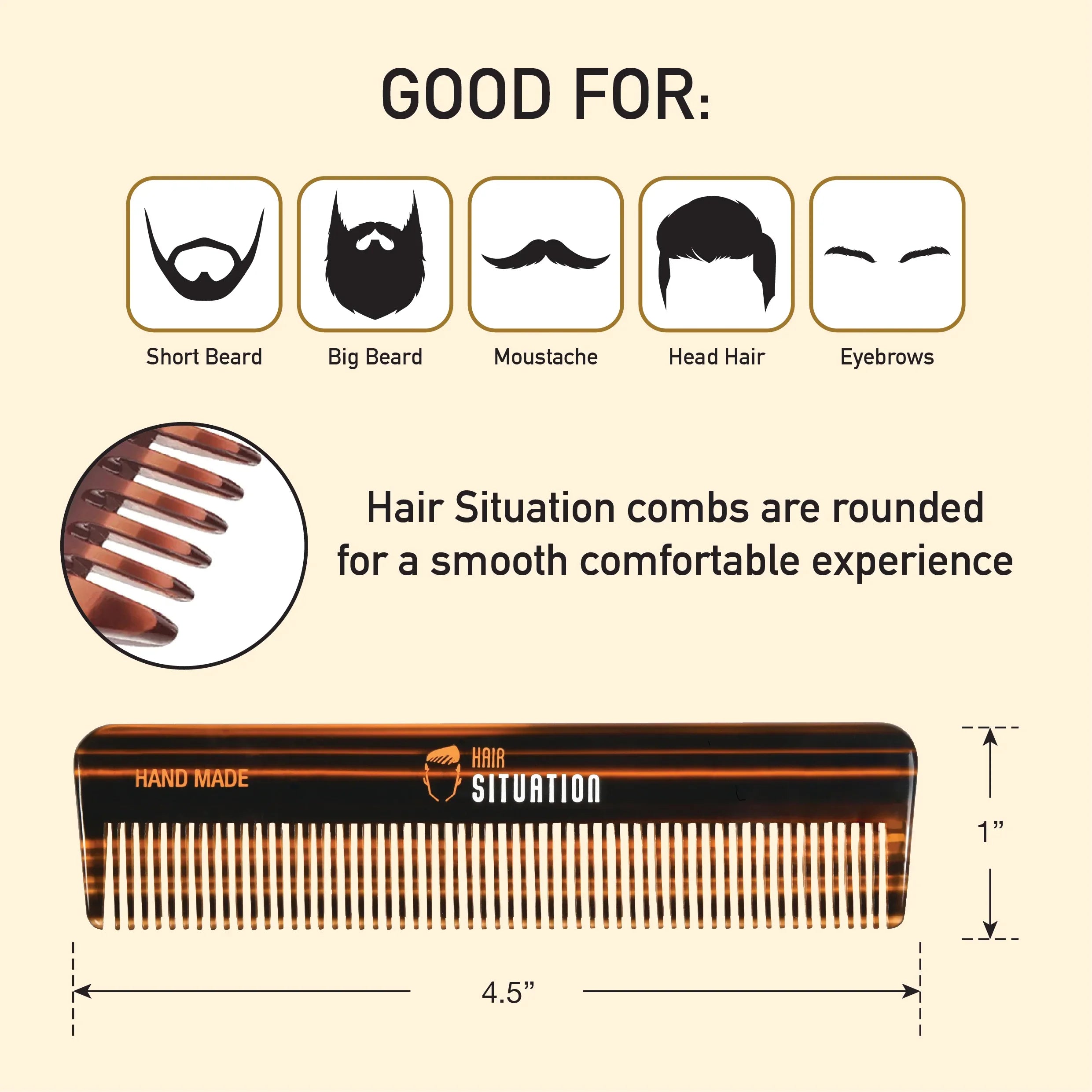 Handmade small brown pocket comb close up showing smooth polished teeth and sleek finish