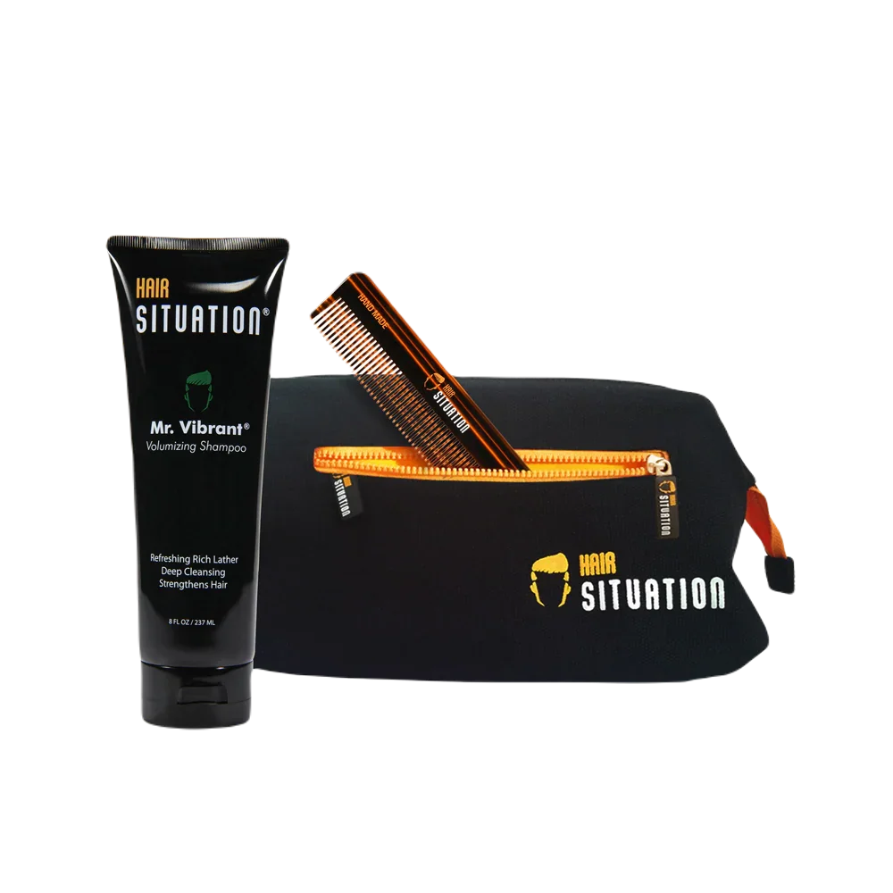 Men's toiletry bag with shampoo tube