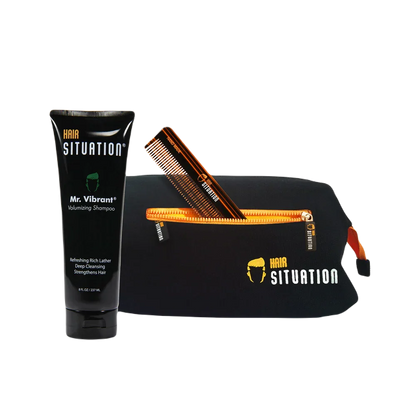 Men's toiletry bag with shampoo tube