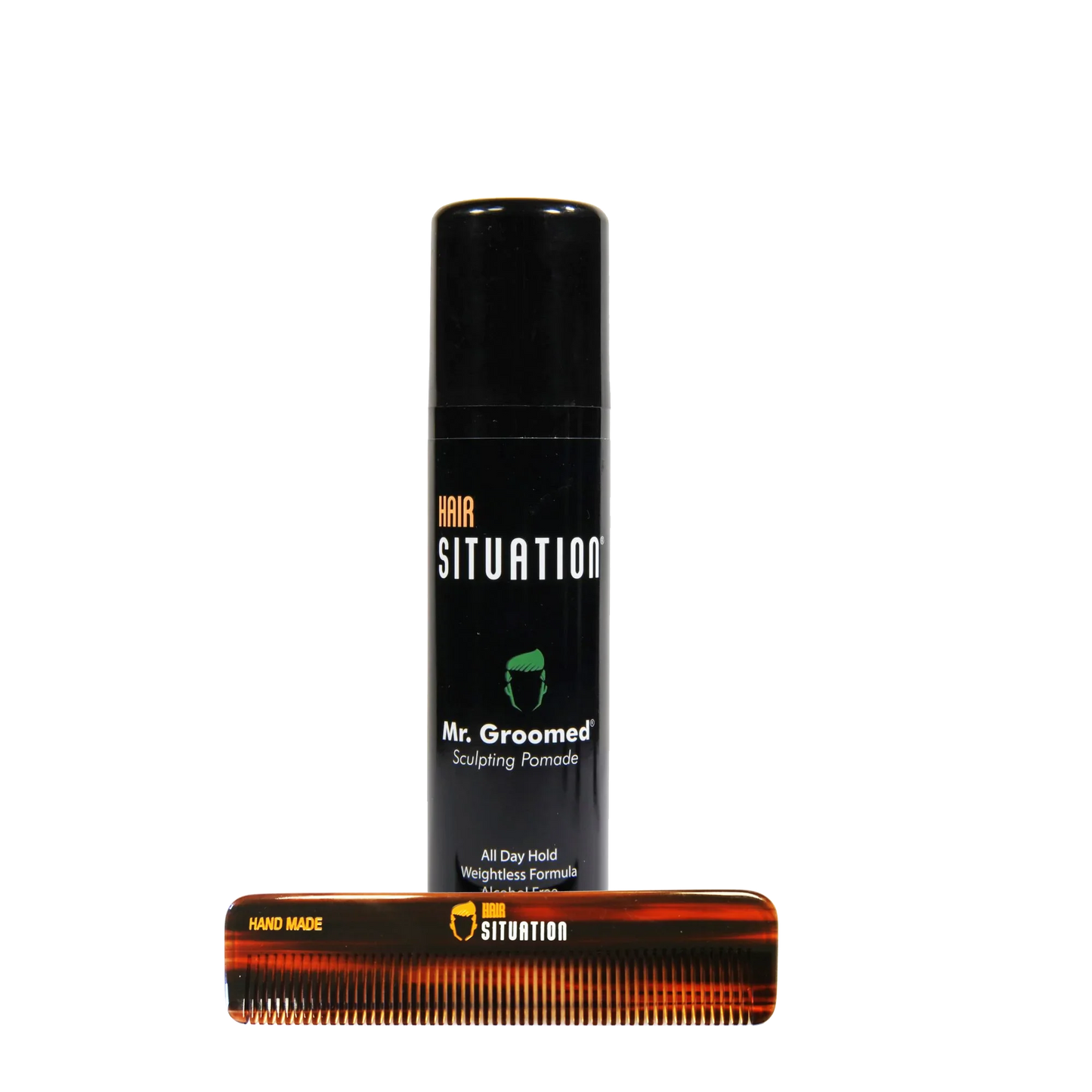 Men's sculpting pomade and handmade pocket comb for hair styling and grooming