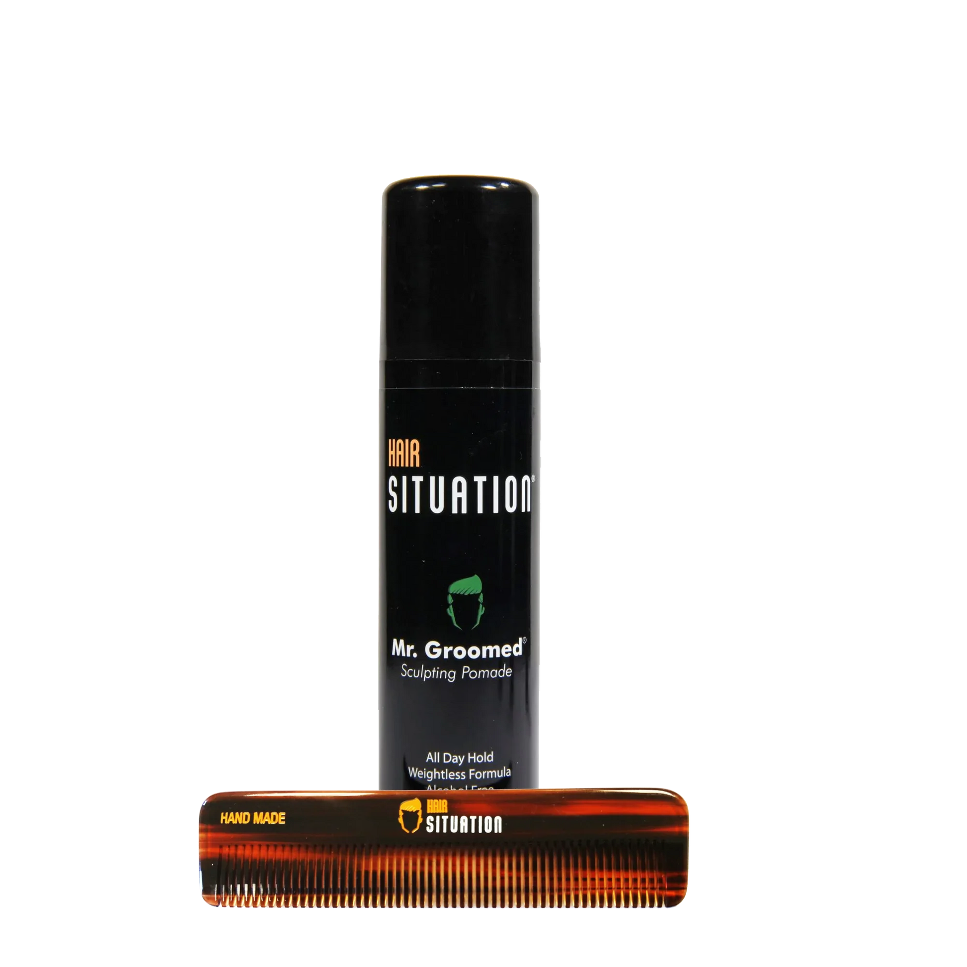 Men's sculpting pomade and handmade pocket comb for hair styling and grooming