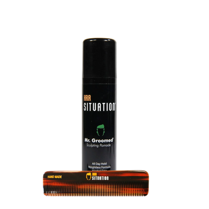 Men's sculpting pomade and handmade pocket comb for hair styling and grooming