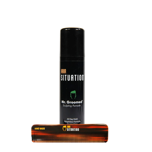 Men's sculpting pomade and handmade pocket comb for hair styling and grooming