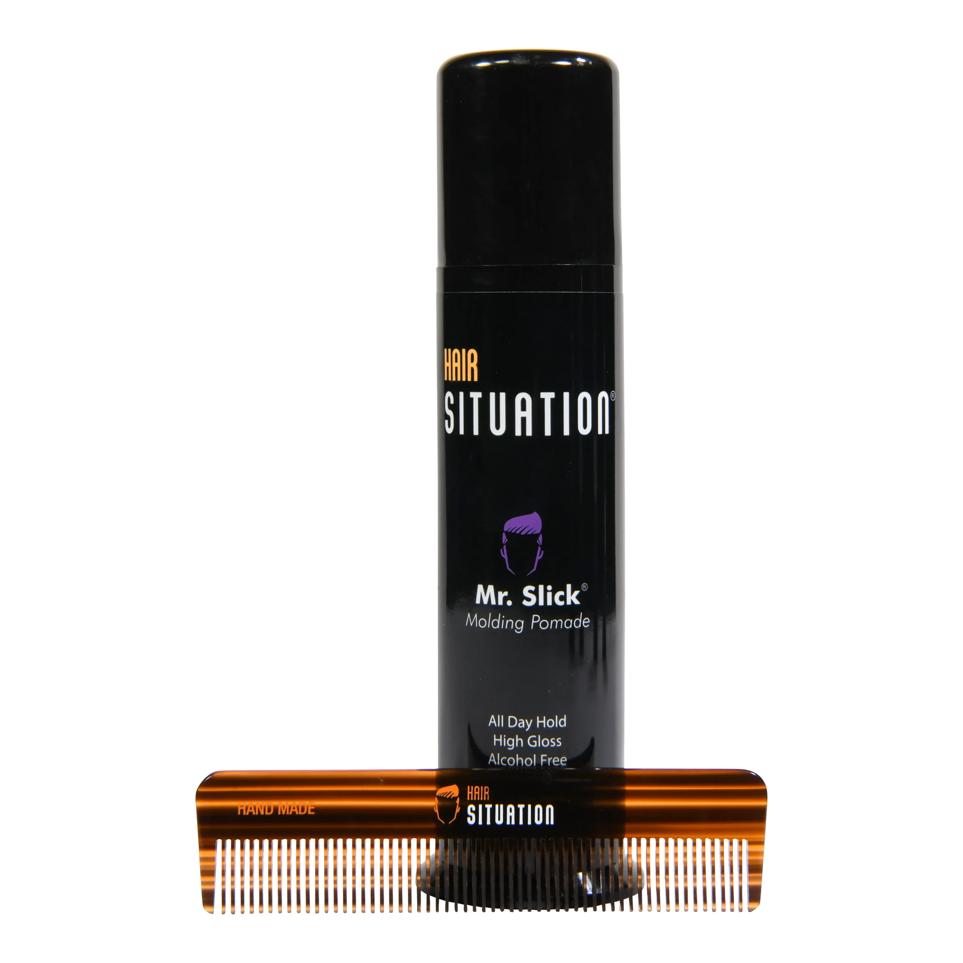 Men’s hair grooming set with molding pomade and tortoiseshell pocket comb