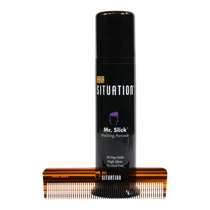 Men’s hair grooming set with molding pomade and tortoiseshell pocket comb
