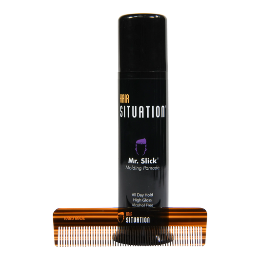 Men’s hair grooming set with molding pomade and tortoiseshell pocket comb