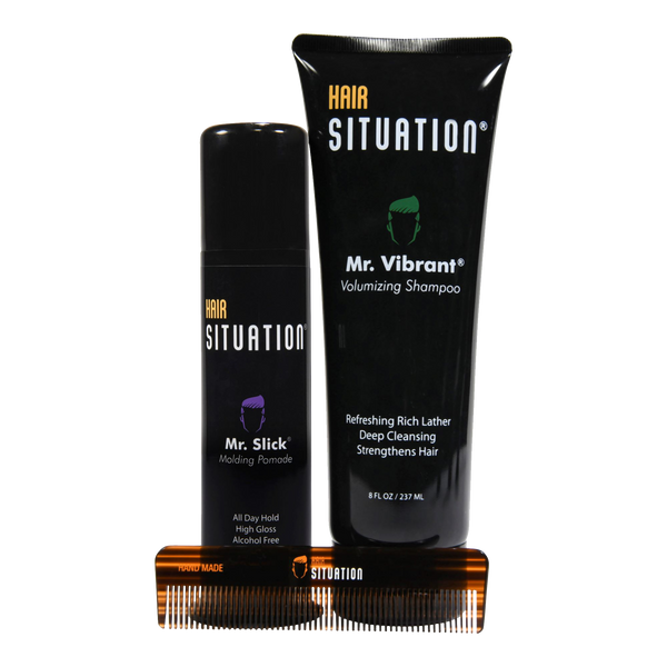 Mr. Slick Molding Pomade, Mr. Vibrant Volumizing Shampoo & Pocket Size Hand Made Comb