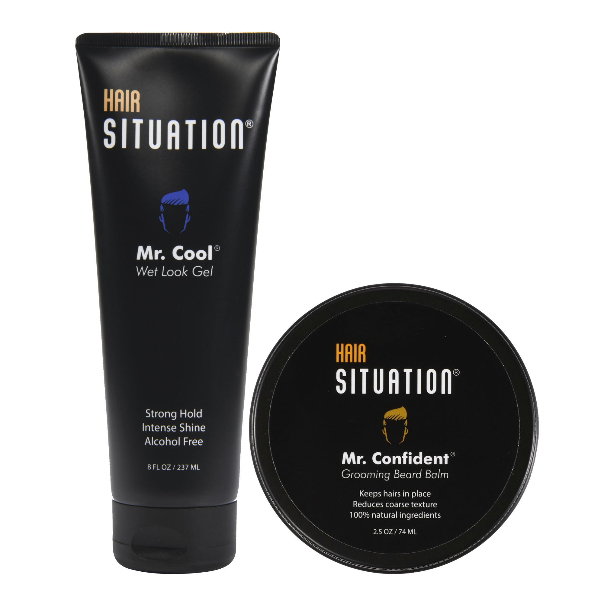 Hair Situation wet look gel and beard balm combo - Mr. Cool hair gel and Mr. Confident beard balm bundle