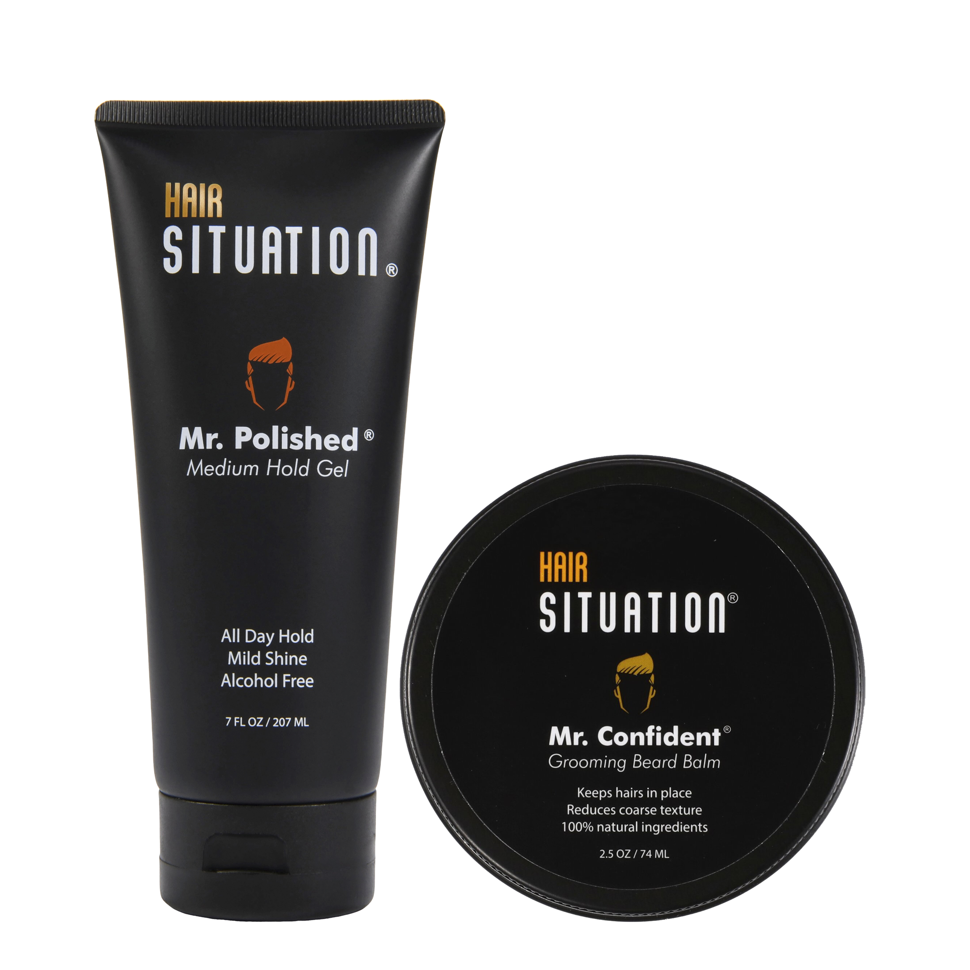 Hair Situation medium hold gel and beard balm combo - Mr. Polished hair gel and Mr. Confident beard balm bundle