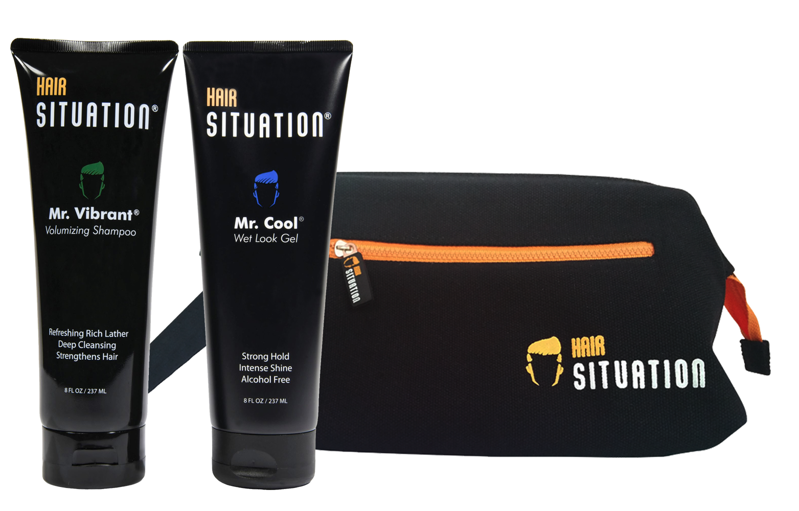 Mr. Vibrant Volumizing Shampoo, Mr. Cool Wet Look Gel & Toiletry Bag - HS