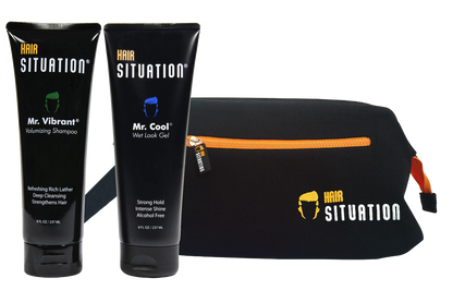 Mr. Vibrant Volumizing Shampoo, Mr. Cool Wet Look Gel & Toiletry Bag - HS