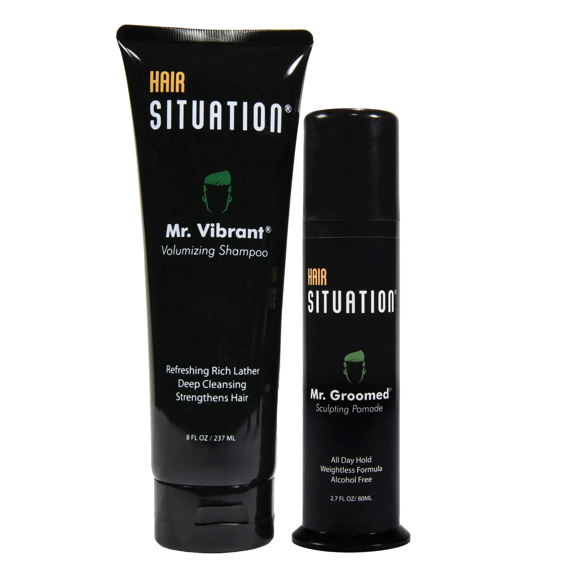 Hair Situation volumizing shampoo and sculpting pomade combo - Mr. Vibrant shampoo and Mr. Groomed pomade bundle