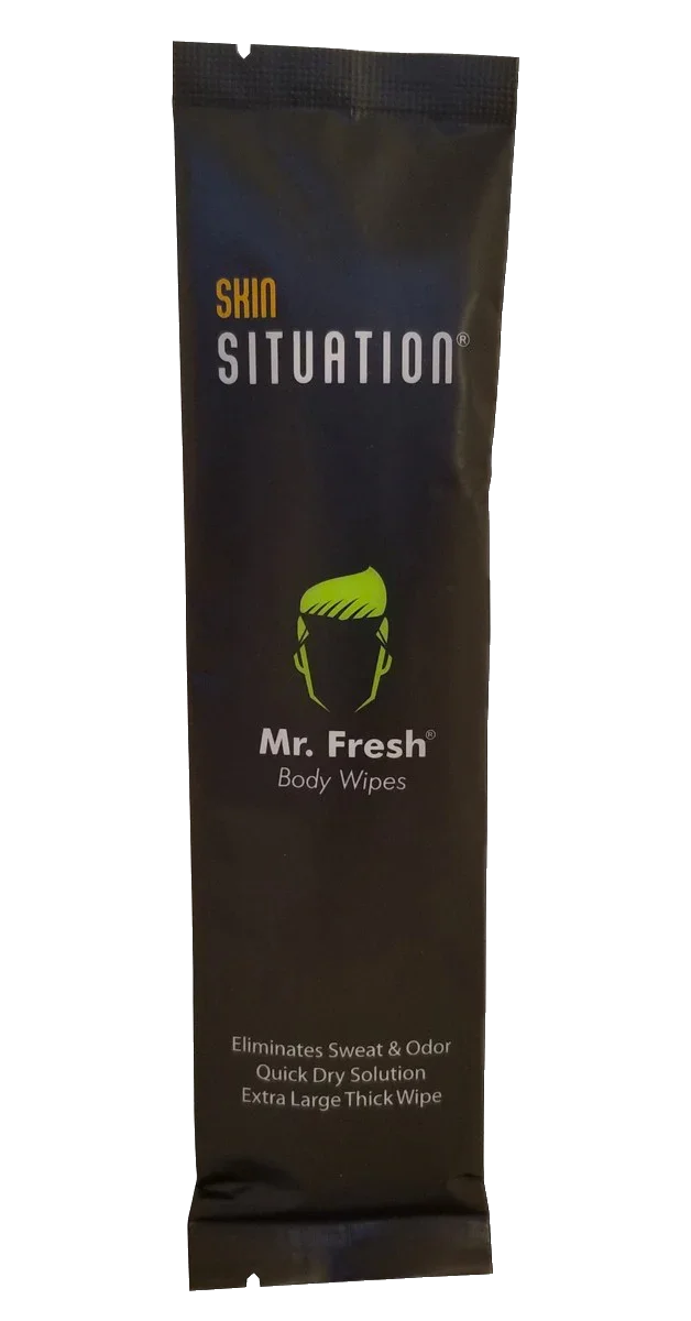 Mr. Fresh body wipes single pack for men, black packaging, eliminates sweat and odor